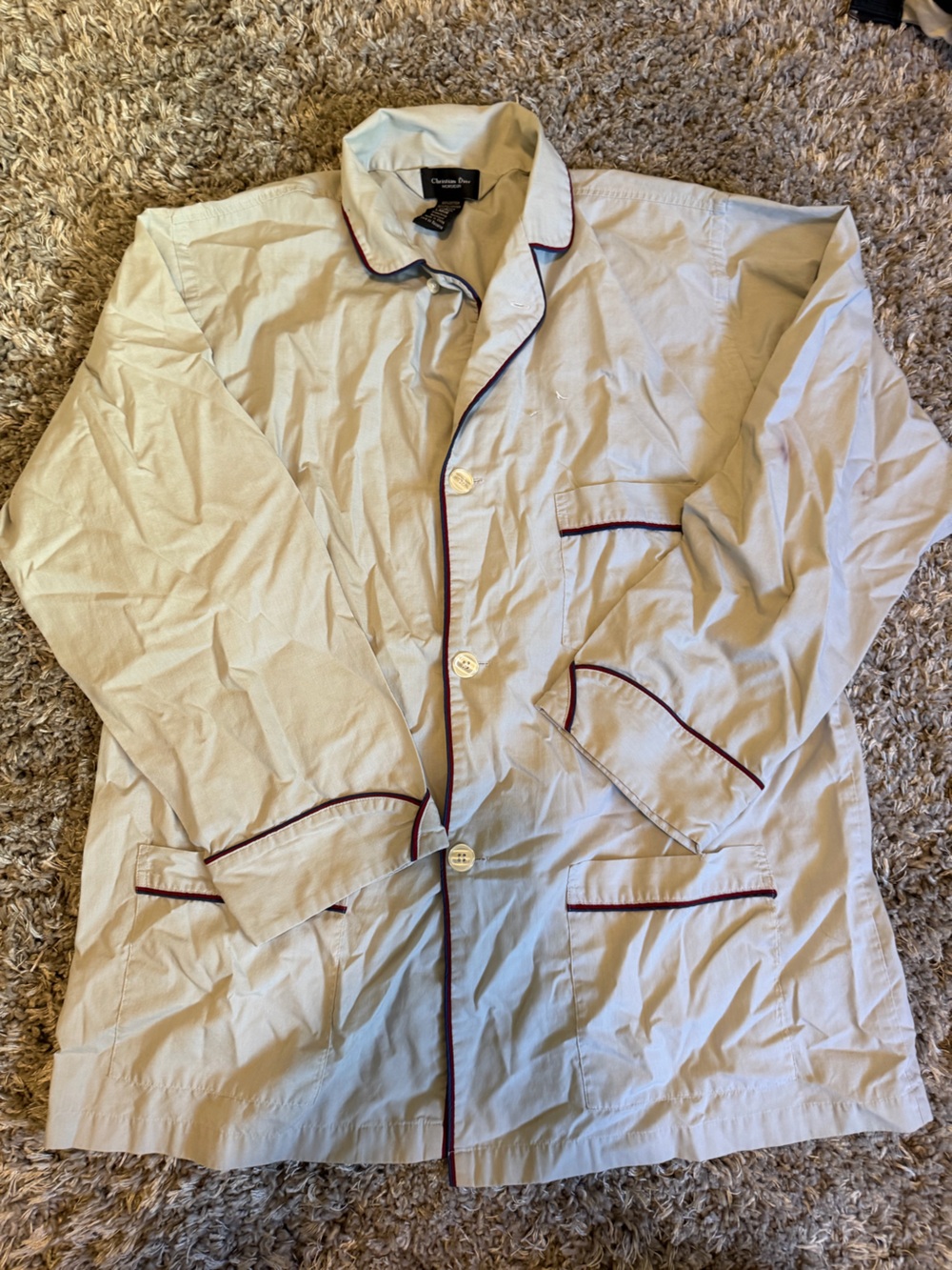 Dior Cream Button-Front Shirt Jacket with Burgundy Piping